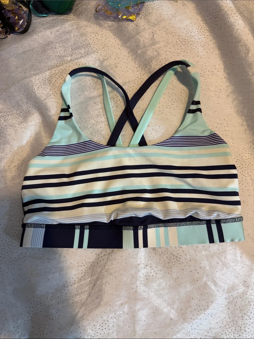 Lululemon Striped Mint and Navy Women's sport bra size 6